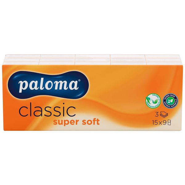 Носовые платки Paloma Classic, 3 слоя (15х9шт) 3838952027526 фото