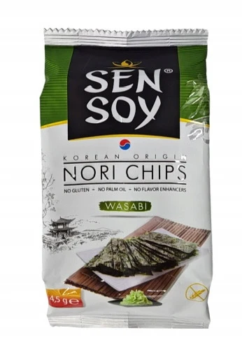 Чипсы NORI из морской капусты (водорослей) SEN SOY со вкусом васаби 4.5 г