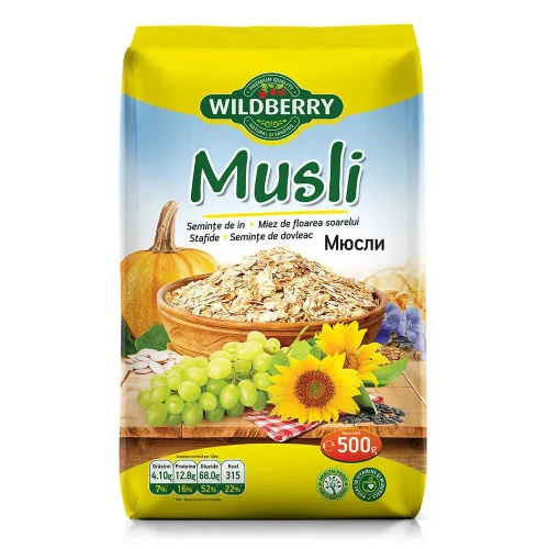 Musli (seminţe de in, miez de floarea soarelui, stafide, seminţe de dovleac), 500g