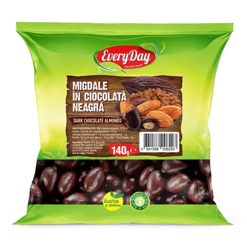 Migdale în ciocolată neagră, 140g