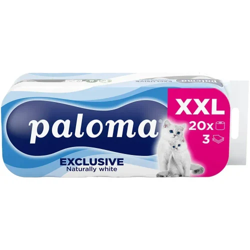 Hârtie igienică Paloma Exclusive XXL Naturally white, 3 straturi (20 role)